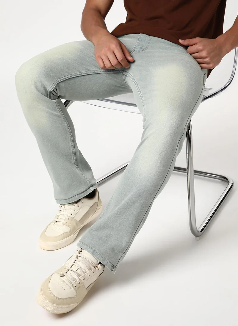 Urbano Fashion Men's Ice Grey Bootcut Fit Mid Rise Heavy Washed Jeans Stretchable